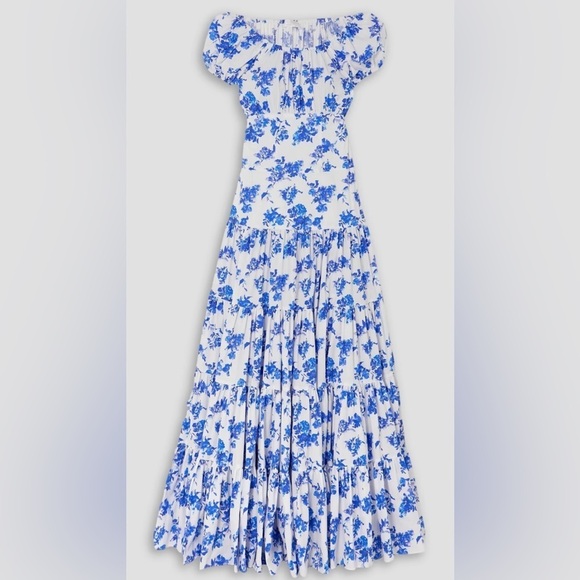 Caroline Constas' 'Larissa' cotton poplin maxi blue floral dress - Picture 2 of 6
